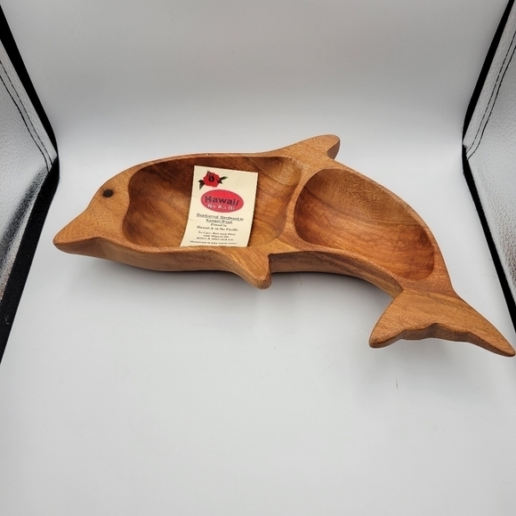 Vintage Dolphin Mid-Century Modern Wooden Monkey Pod Candy/Trinket Dish - Picture 1 of 5